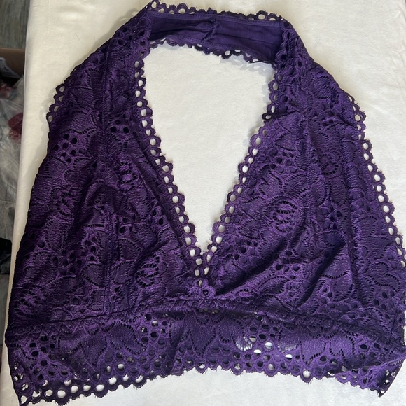 DK PURPLE LACE HALTER STRETCH BRALETTE 1X 2X 3X new lightweight plus - Picture 2 of 11